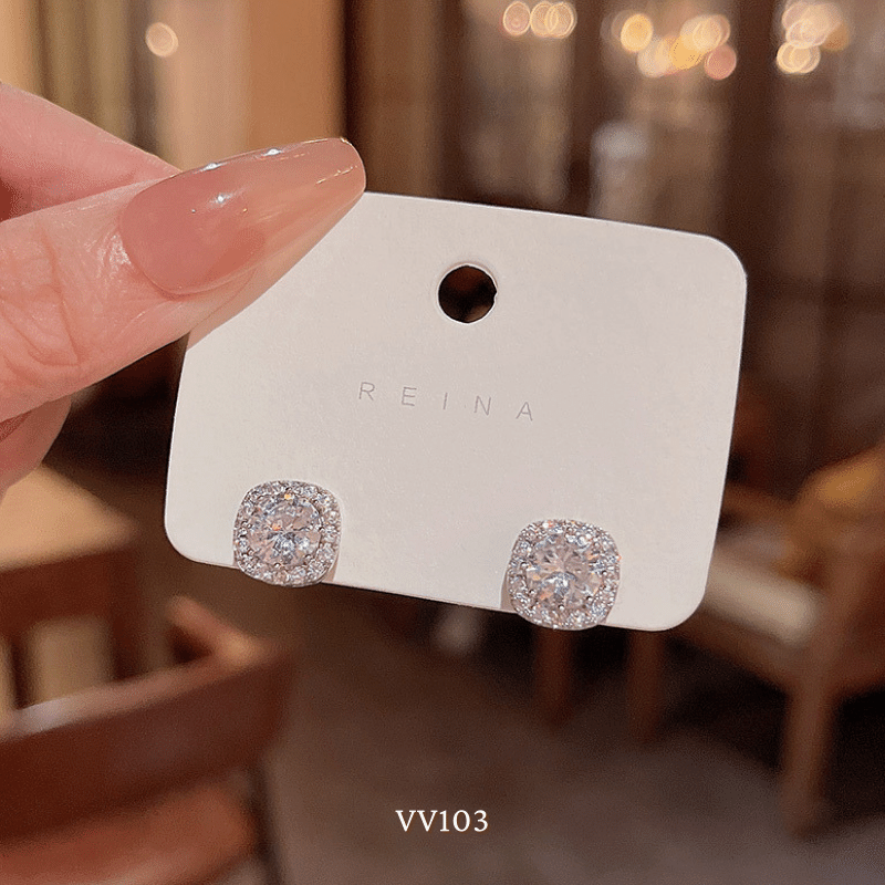 Bông tai nữ hình vuông đính đá cao cấp đơn giản sang trọng thời trang VV103