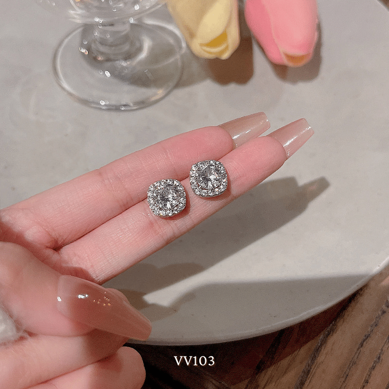 Bông tai nữ hình vuông đính đá cao cấp đơn giản sang trọng thời trang VV103