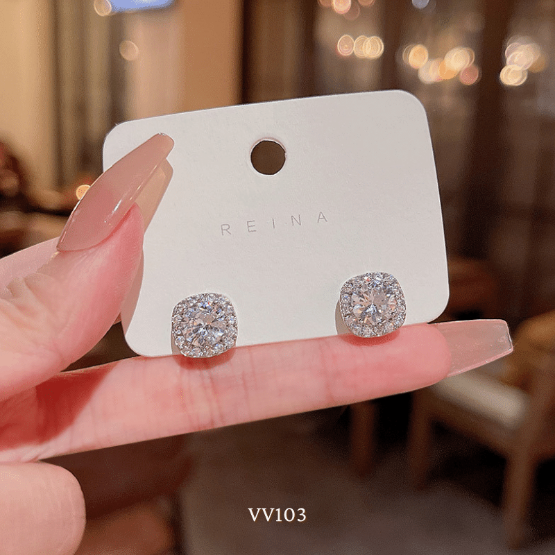 Bông tai nữ hình vuông đính đá cao cấp đơn giản sang trọng thời trang VV103