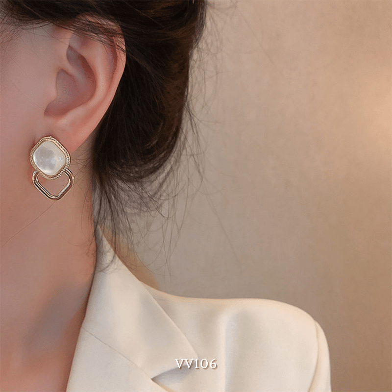 Bông tai nữ hình vuông hạt đá to sang trọng hiện đại thời trang VV106