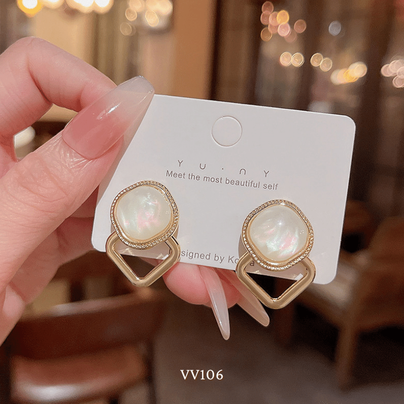 Bông tai nữ hình vuông hạt đá to sang trọng hiện đại thời trang VV106