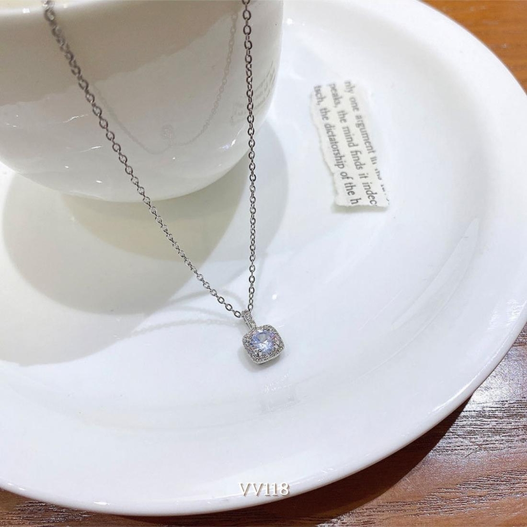 Dây chuyền nữ mặt đá vuông đính đá phong cách đơn giản thời trang VV118