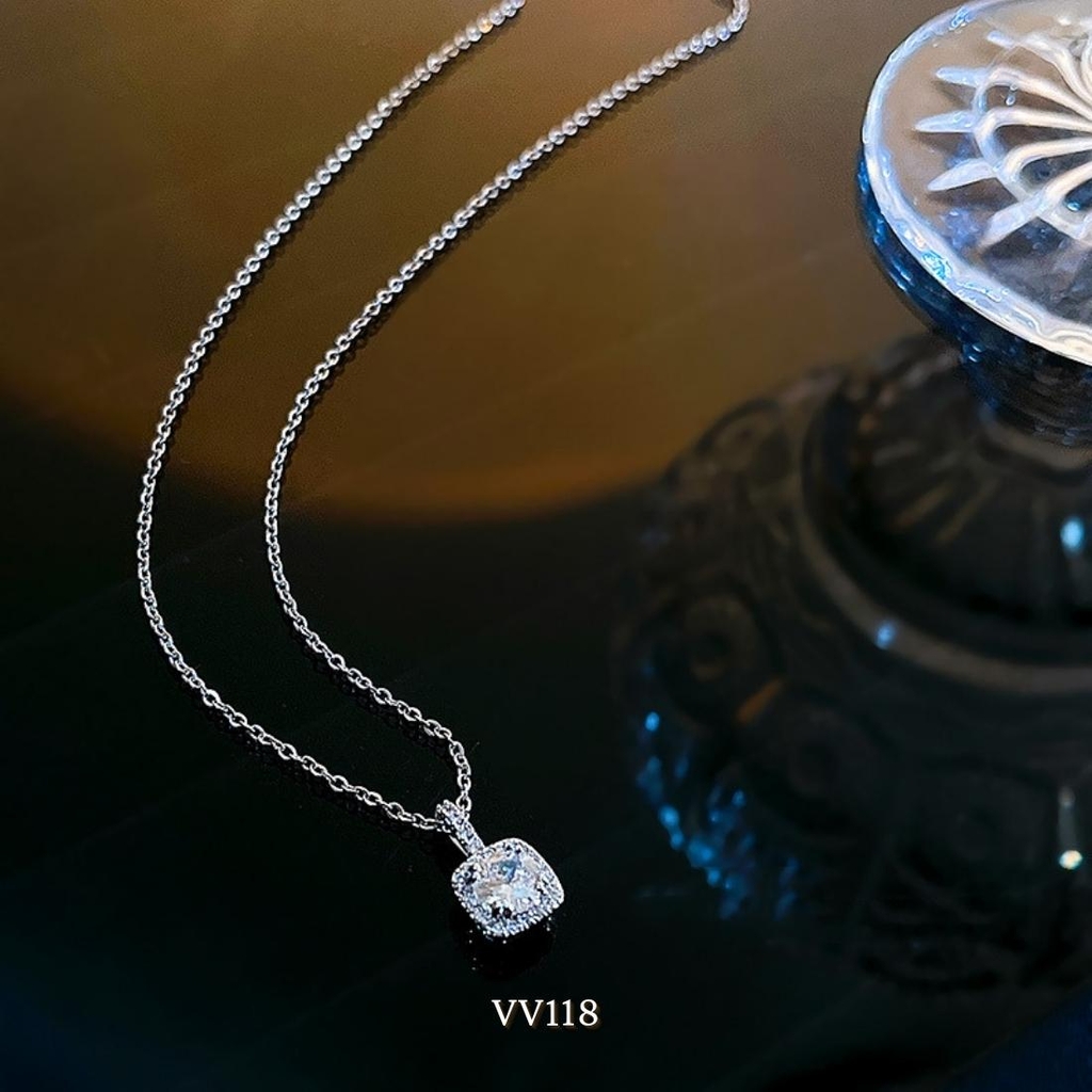 Dây chuyền nữ mặt đá vuông đính đá phong cách đơn giản thời trang VV118