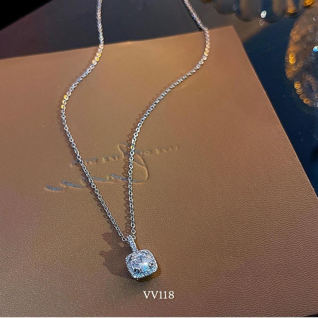 Dây chuyền nữ mặt đá vuông đính đá phong cách đơn giản thời trang VV118