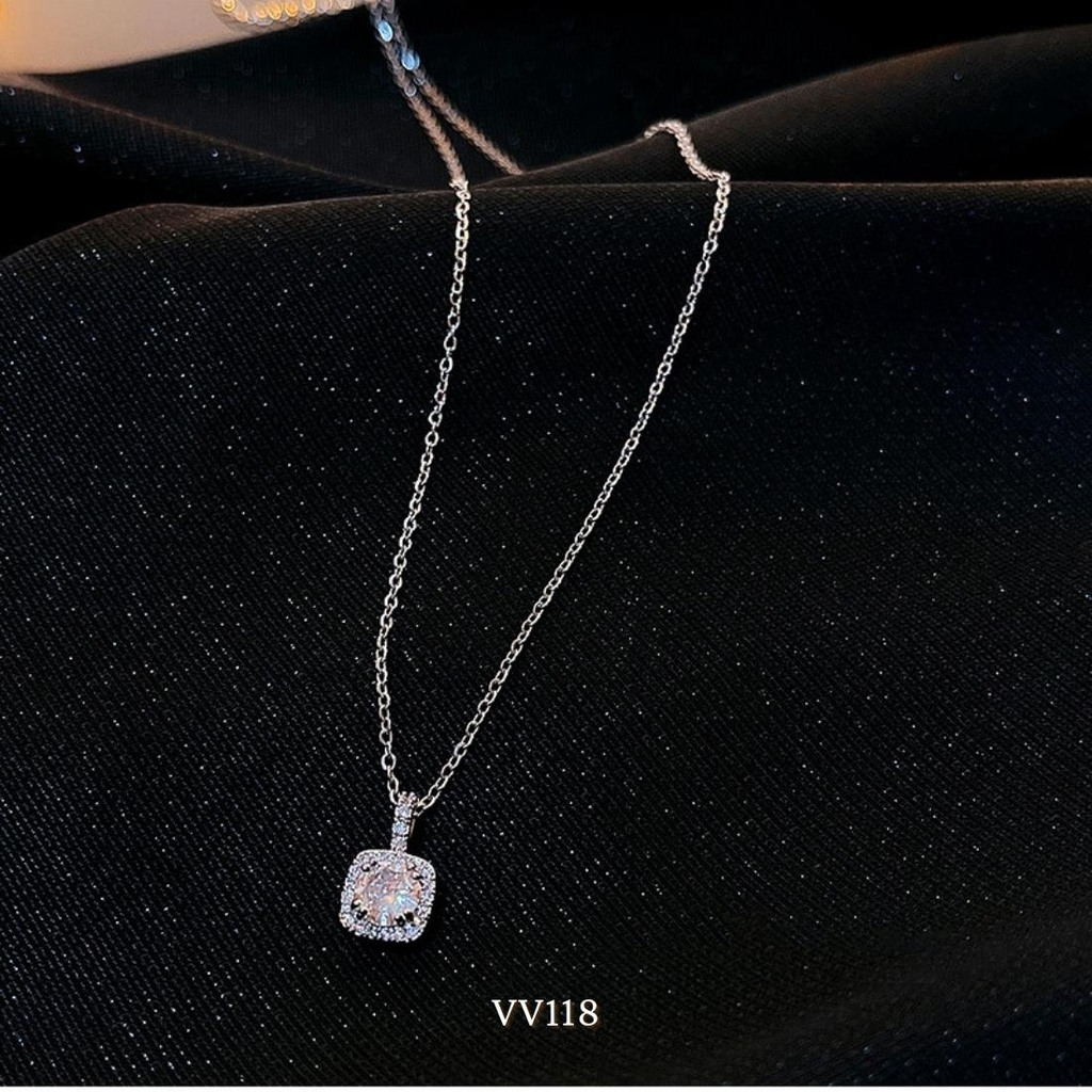 Dây chuyền nữ mặt đá vuông đính đá phong cách đơn giản thời trang VV118