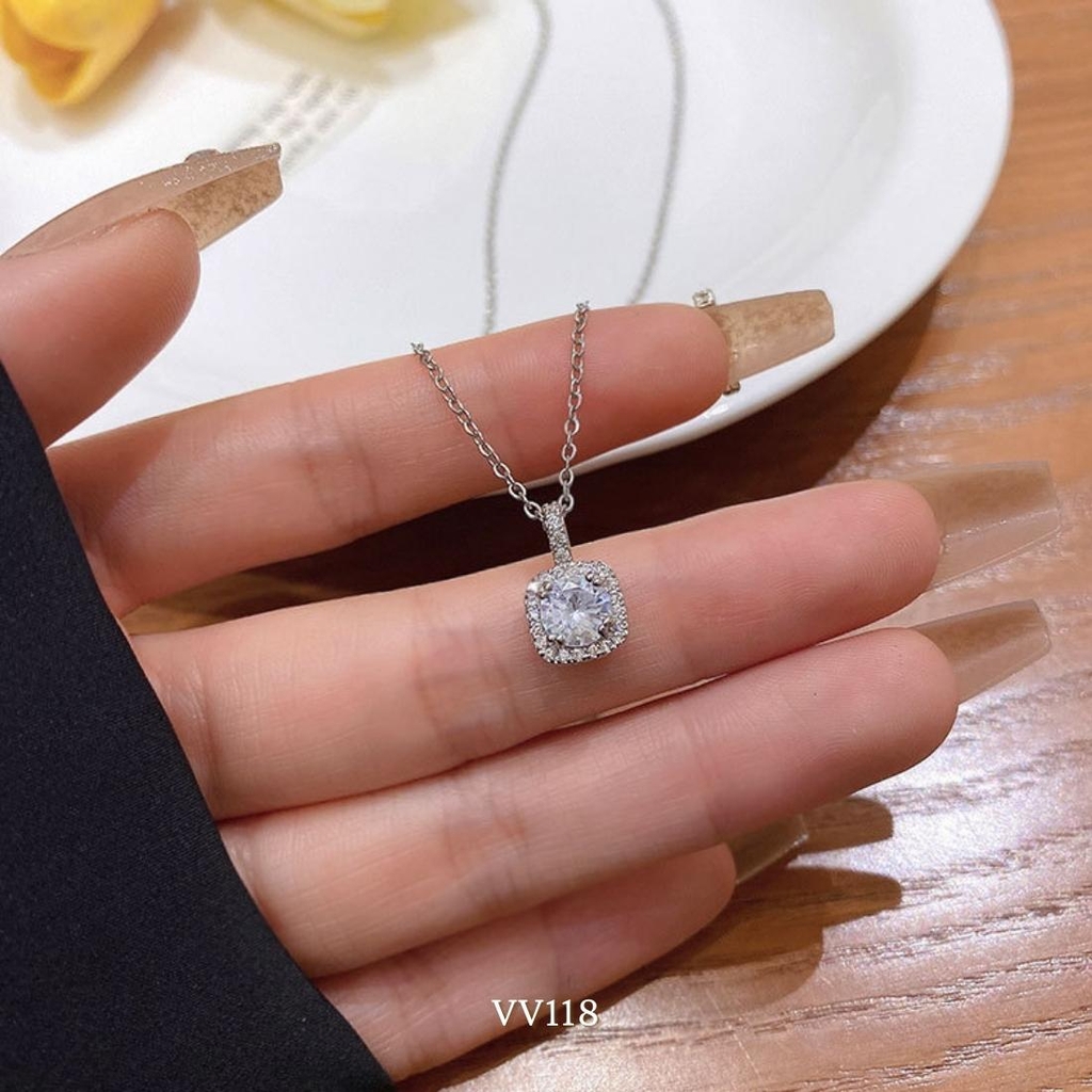 Dây chuyền nữ mặt đá vuông đính đá phong cách đơn giản thời trang VV118