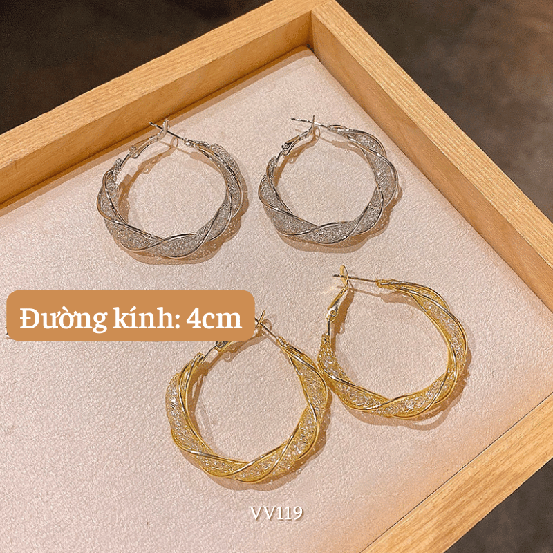 Bông tai nữ tròn xoắn đính đá phụ kiện trang sức cá tính VV119