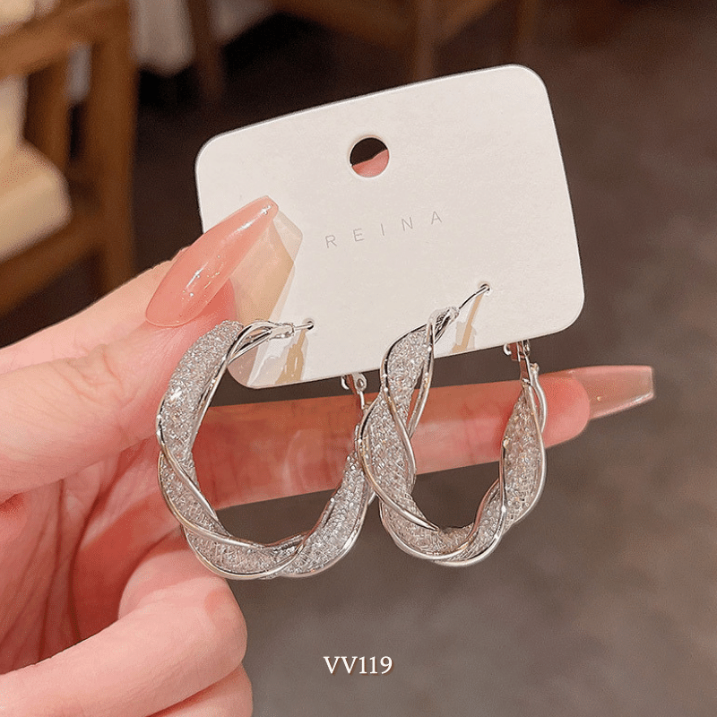 Bông tai nữ tròn xoắn đính đá phụ kiện trang sức cá tính VV119
