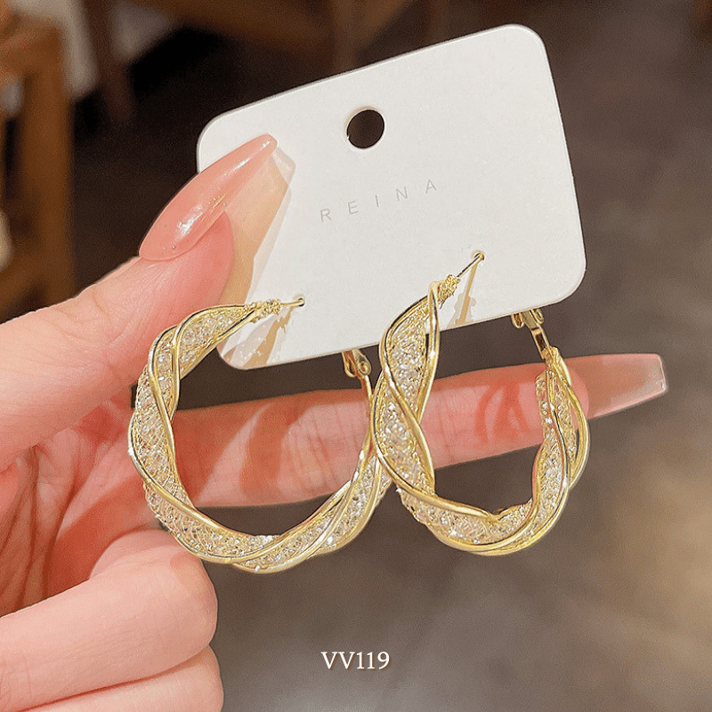 Bông tai nữ tròn xoắn đính đá phụ kiện trang sức cá tính VV119