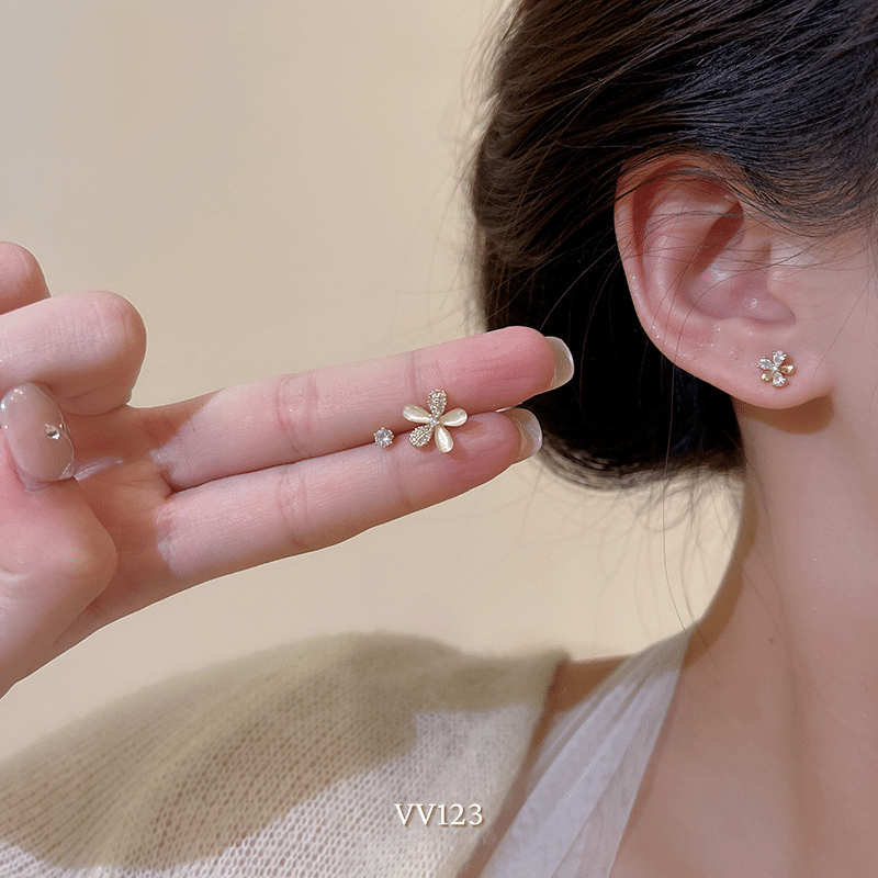 Set Bông tai nữ hình hoa đính đá phụ kiện trang sức thời trang VV123