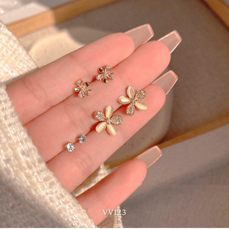 Set Bông tai nữ hình hoa đính đá phụ kiện trang sức thời trang VV123