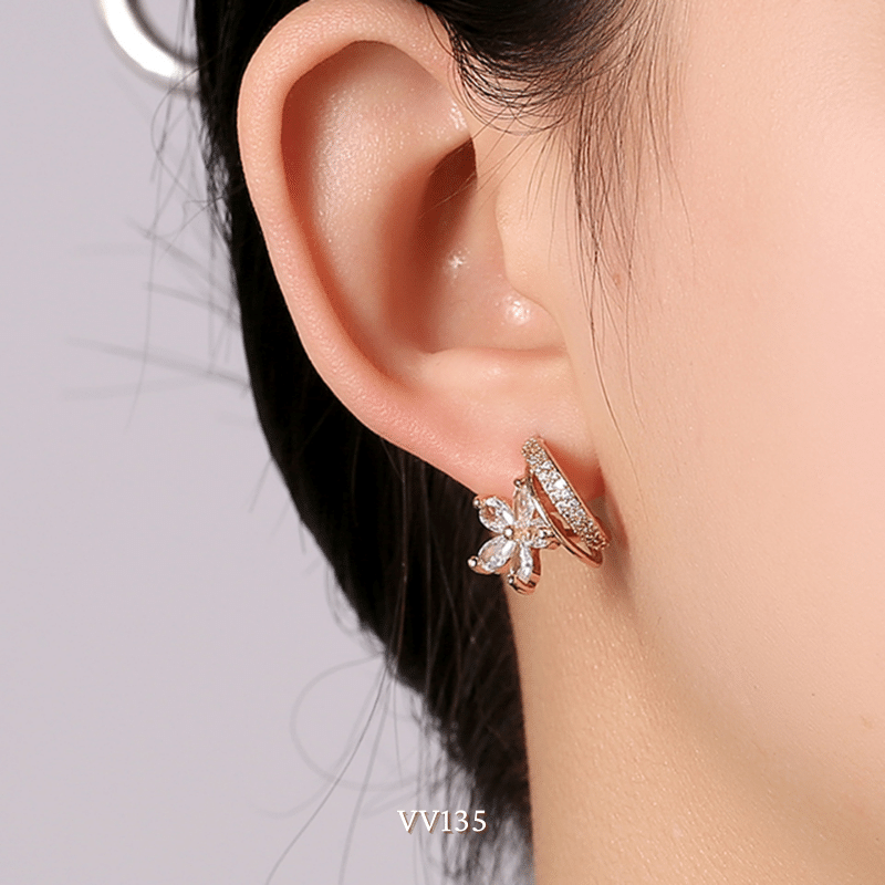 Bông tai nữ hình hoa đính đá cao cấp dạng xoắn ôm sát tai phụ kiện thời trang VV135