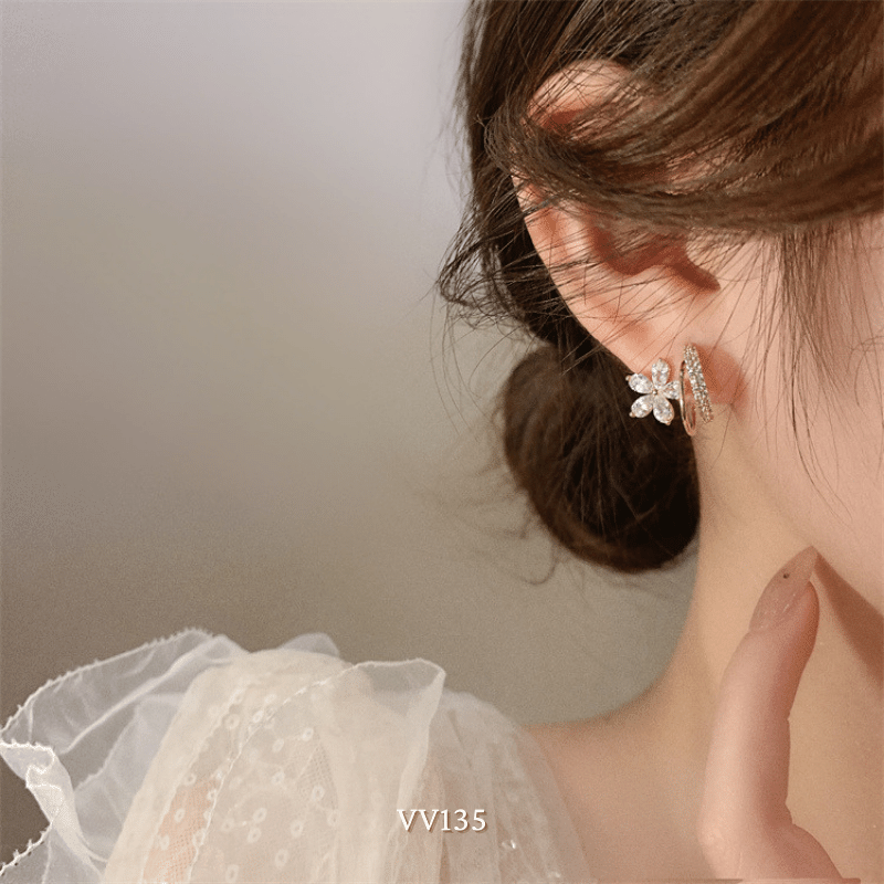 Bông tai nữ hình hoa đính đá cao cấp dạng xoắn ôm sát tai phụ kiện thời trang VV135