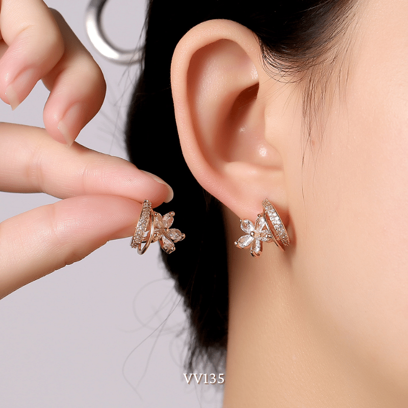 Bông tai nữ hình hoa đính đá cao cấp dạng xoắn ôm sát tai phụ kiện thời trang VV135