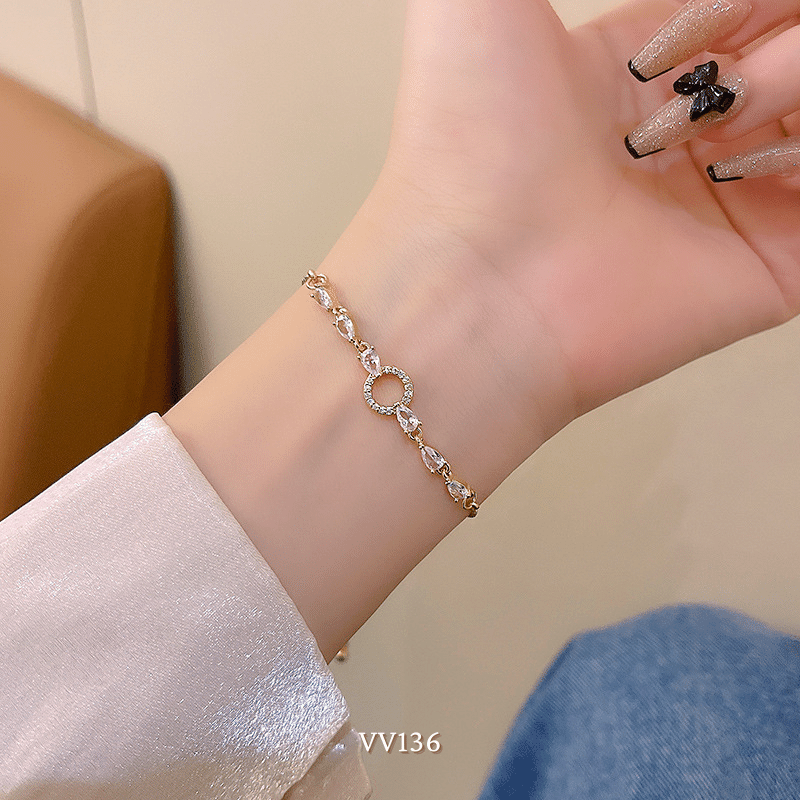 Vòng tay nữ mạ vàng đính đá cao cấp dạng dây rút phong cách nhẹ nhàng thời trang VV136