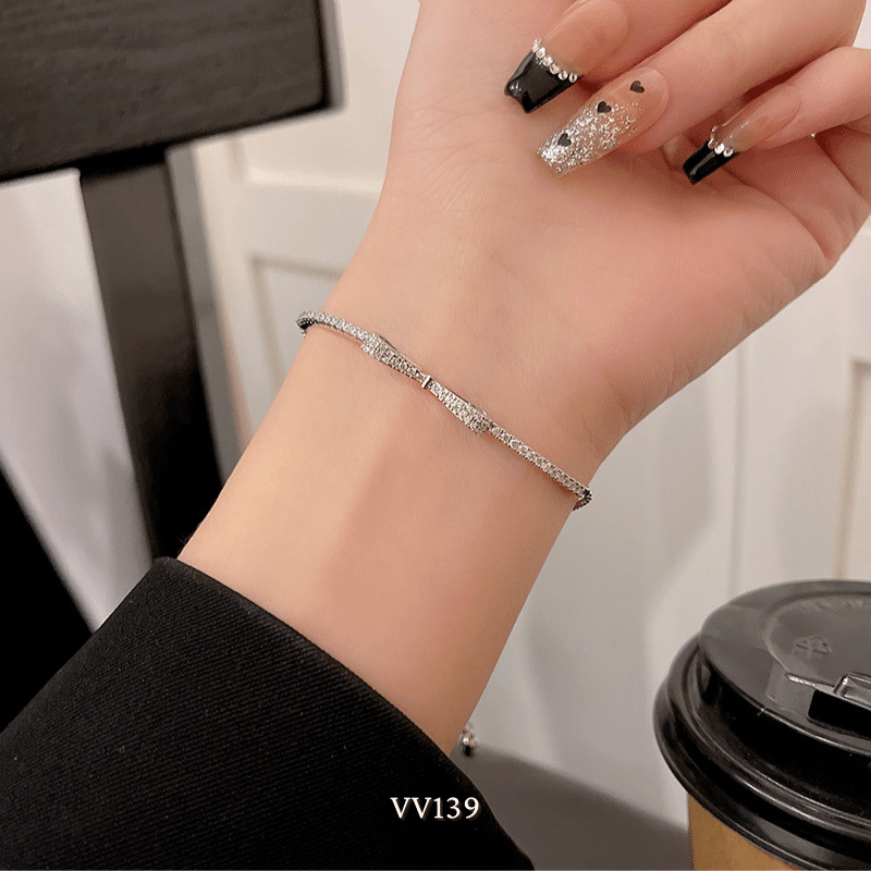 Vòng tay nữ mạ bạc cao cấp hình nơ đính đá sang trọng thời trang  VV139