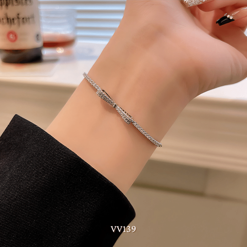 Vòng tay nữ mạ bạc cao cấp hình nơ đính đá sang trọng thời trang  VV139