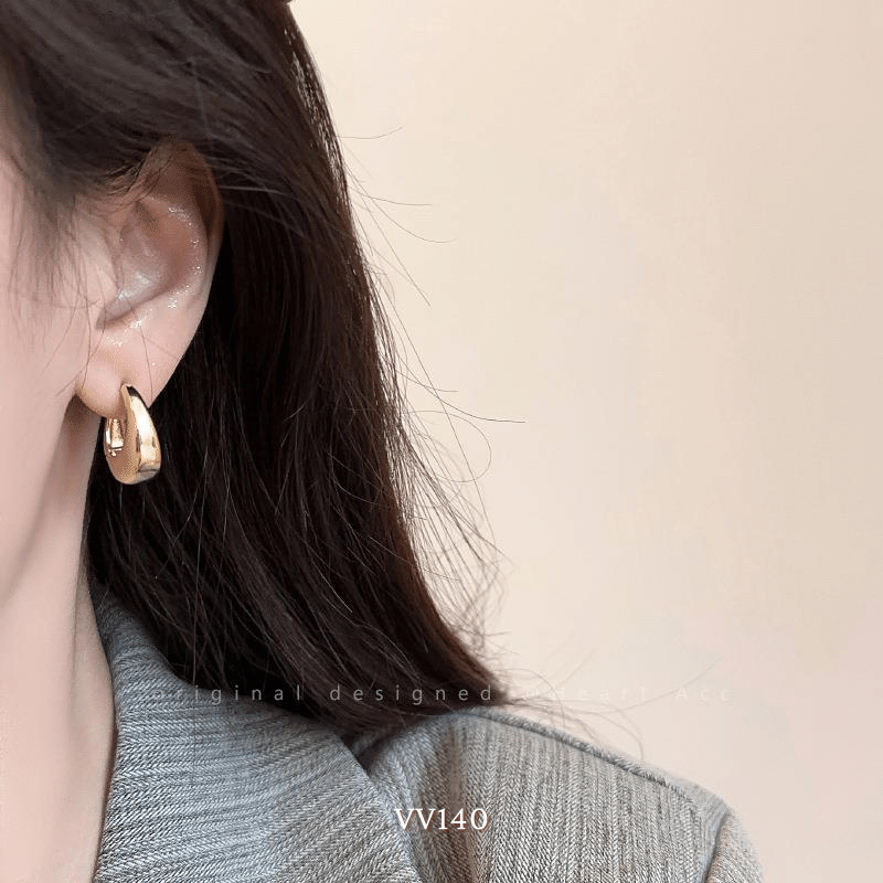 Bông tai bạc bóng nữ hình C mang phong cách tối giản thời trang Hàn Quốc VV140