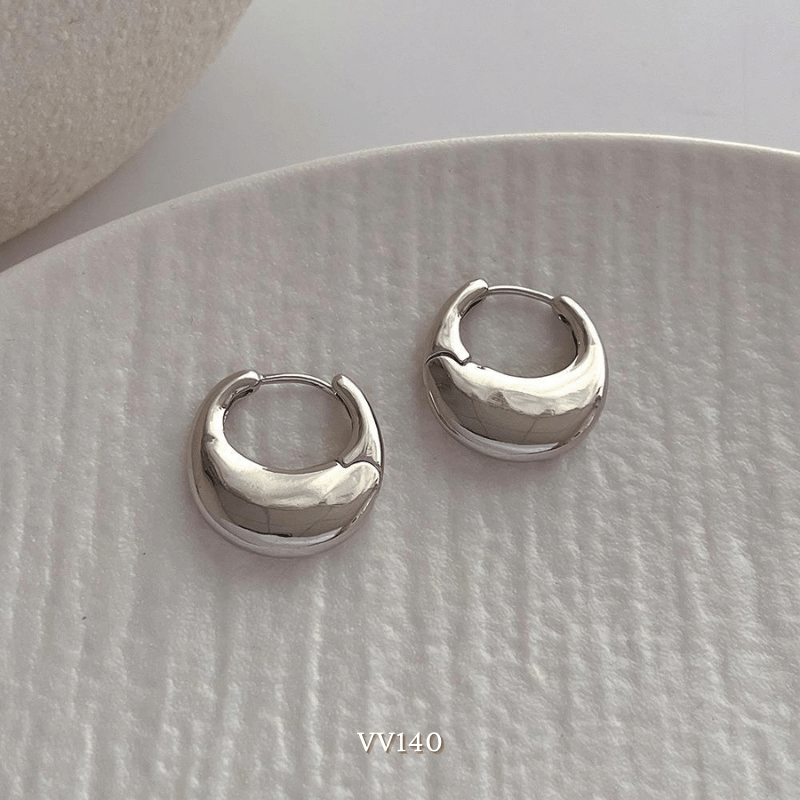 Bông tai bạc bóng nữ hình C mang phong cách tối giản thời trang Hàn Quốc VV140