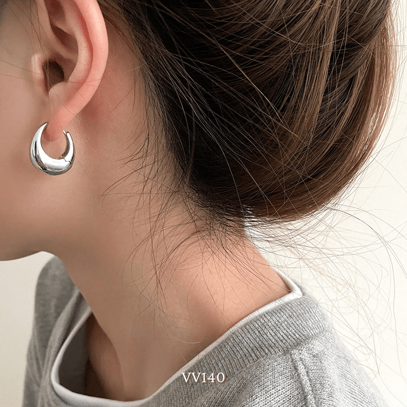 Bông tai bạc bóng nữ hình C mang phong cách tối giản thời trang Hàn Quốc VV140