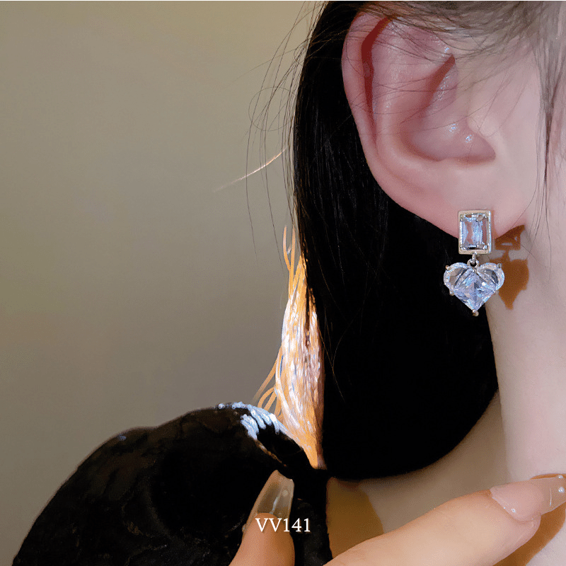 Bông tai nữ hình tim dạng thả đính đá cao cấp sang trọng phong cách Hàn Quốc VV141