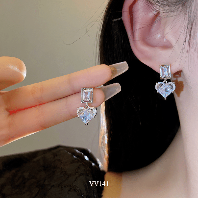 Bông tai nữ hình tim dạng thả đính đá cao cấp sang trọng phong cách Hàn Quốc VV141
