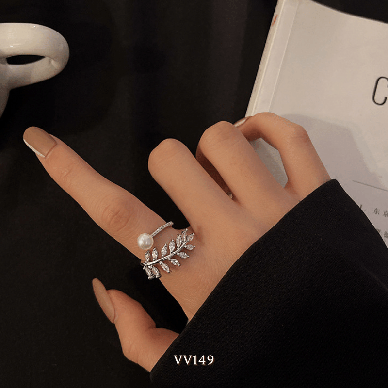 Nhẫn nữ hình lá Oliu đính đá cao cấp có thể tùy chỉnh size theo tay - VV149
