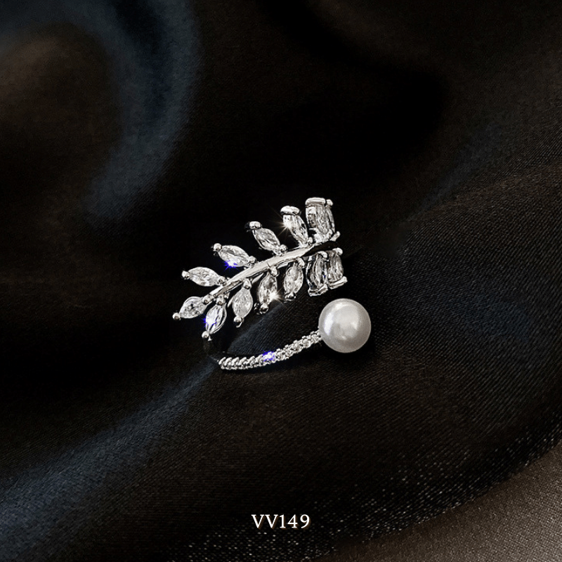 Nhẫn nữ hình lá Oliu đính đá cao cấp có thể tùy chỉnh size theo tay - VV149