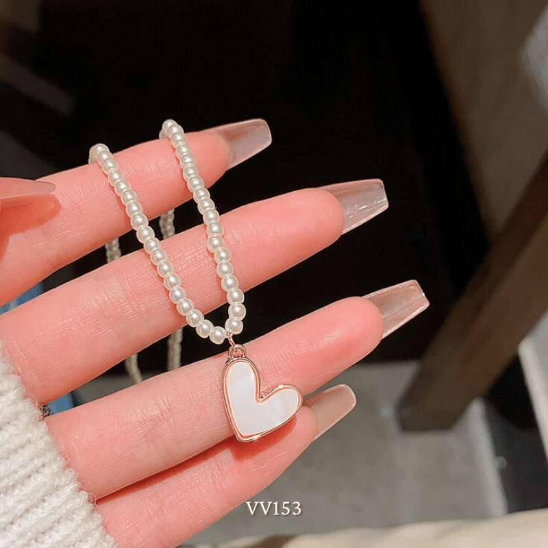 Dây chuyền ngọc trai nhân tạo hình tim sợi nhỏ tinh tế sang trọng - VV153