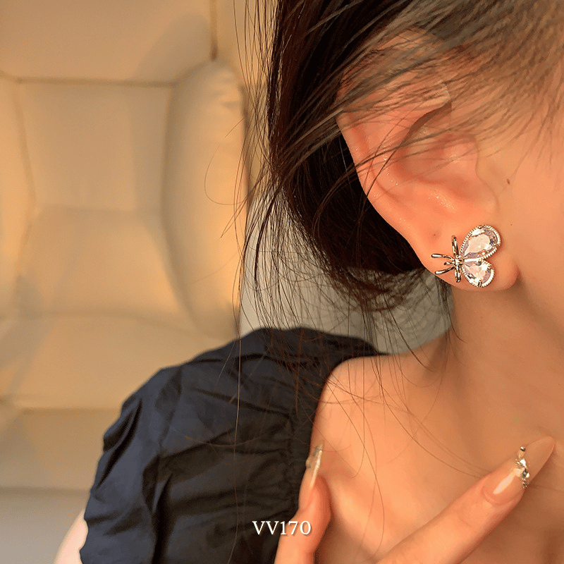 Bông tai đính đá chuôi bạc 925 hình hồ điệp VV170
