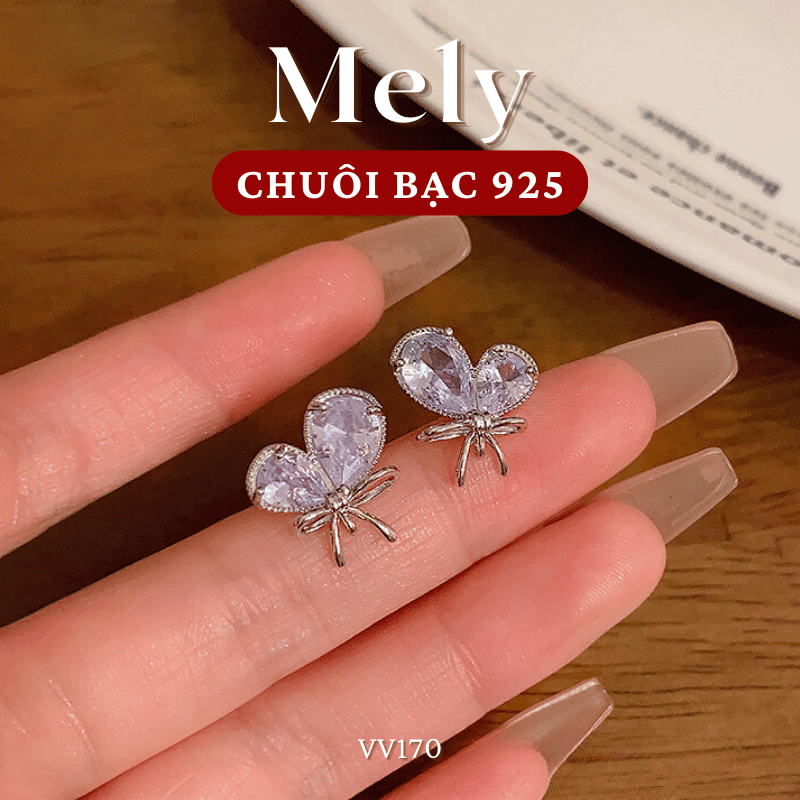 Bông tai đính đá chuôi bạc 925 hình hồ điệp VV170
