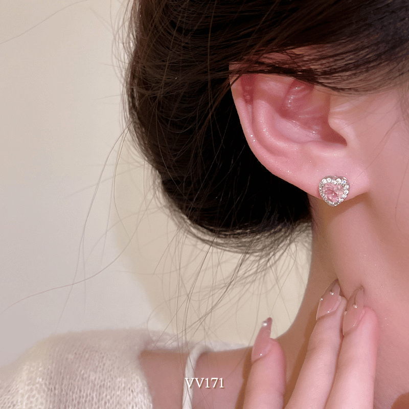 Bông tai đính đá hình tim VV171