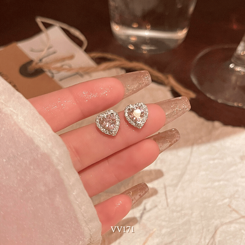 Bông tai đính đá hình tim VV171