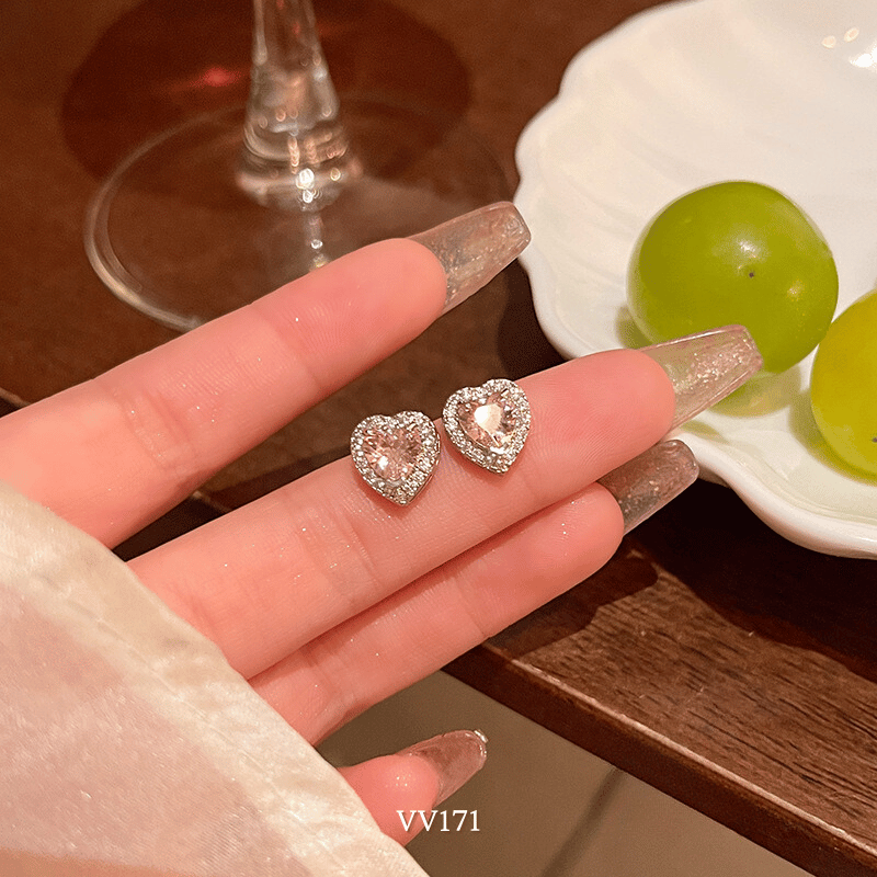 Bông tai đính đá hình tim VV171