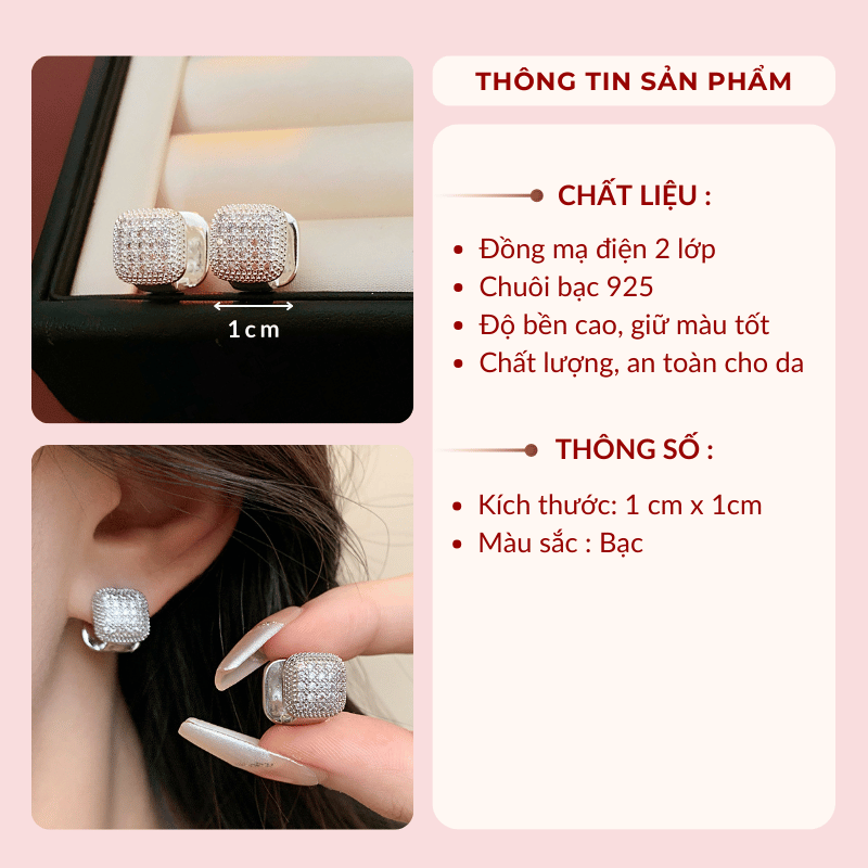 Bông tai vuông đính đá lớn VV192