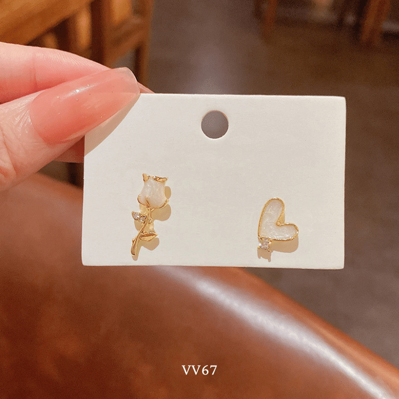 Bông tai hoa tim bất đối xứng thời trang cá tính dành cho nữ VV67