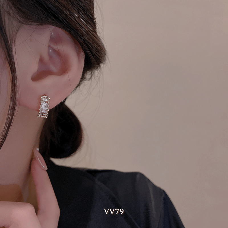Bông tai tròn nhỏ đính đá pha lê cao cấp dành cho nữ VV79