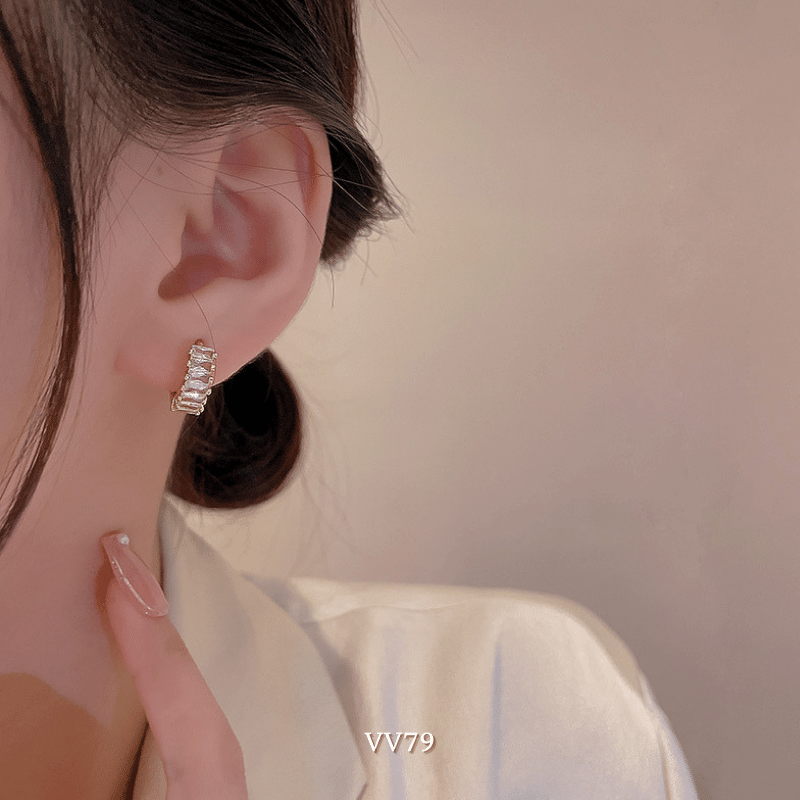 Bông tai tròn nhỏ đính đá pha lê cao cấp dành cho nữ VV79