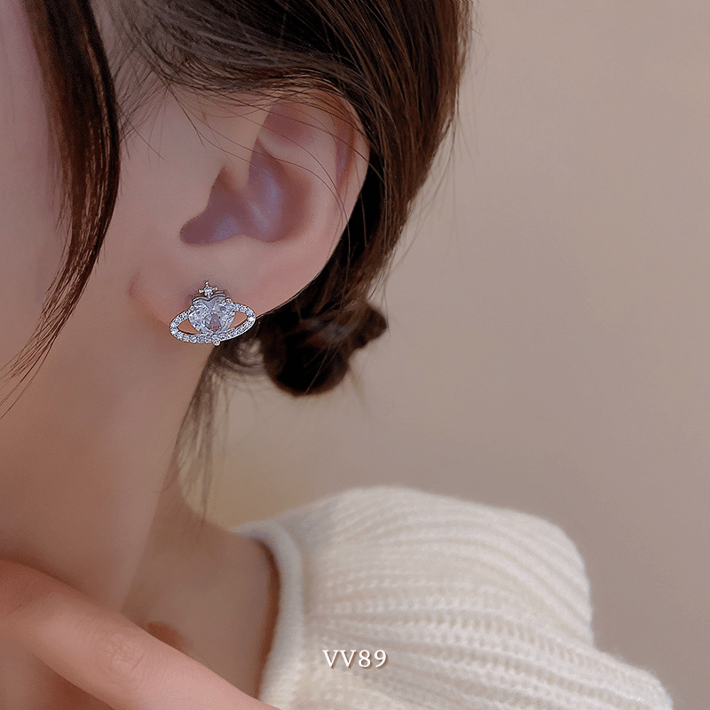 Bông tai nữ hình tim đính đá thời trang hiện đại Mely VV89