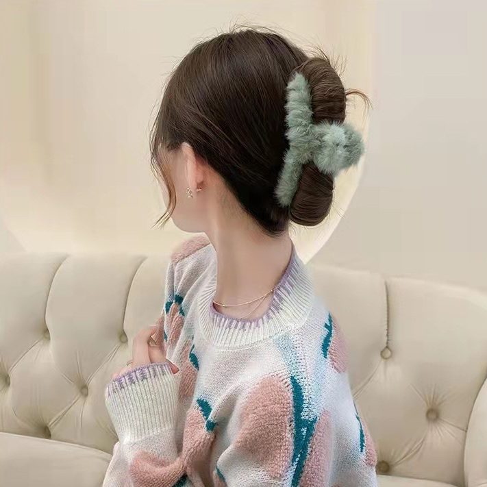 Kẹp tóc càng cua phối lông nữ tính thời trang hottrend Hàn Quốc Mely