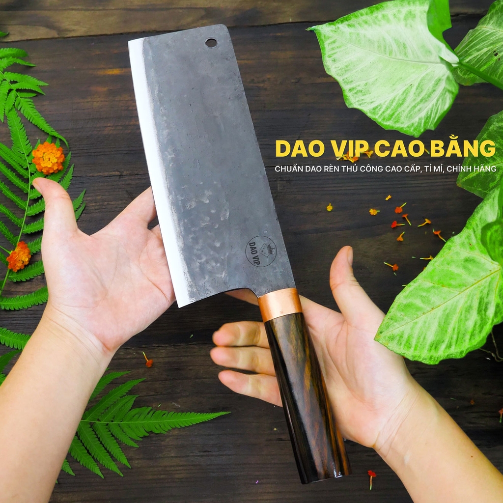 Dao chặt gà sắc bén - Thép nhíp ô tô - Cán mun khâu đồng - G05TMDD DAO VIP CAO BẰNG