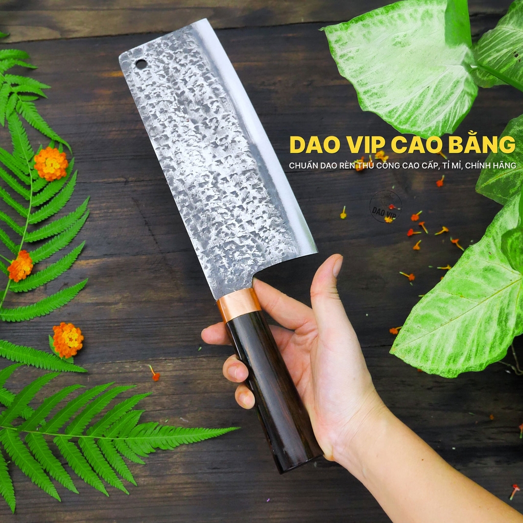 Dao chặt gà sắc bén - Thép nhíp ô tô - Cán mun khâu đồng - G05TMDD DAO VIP CAO BẰNG