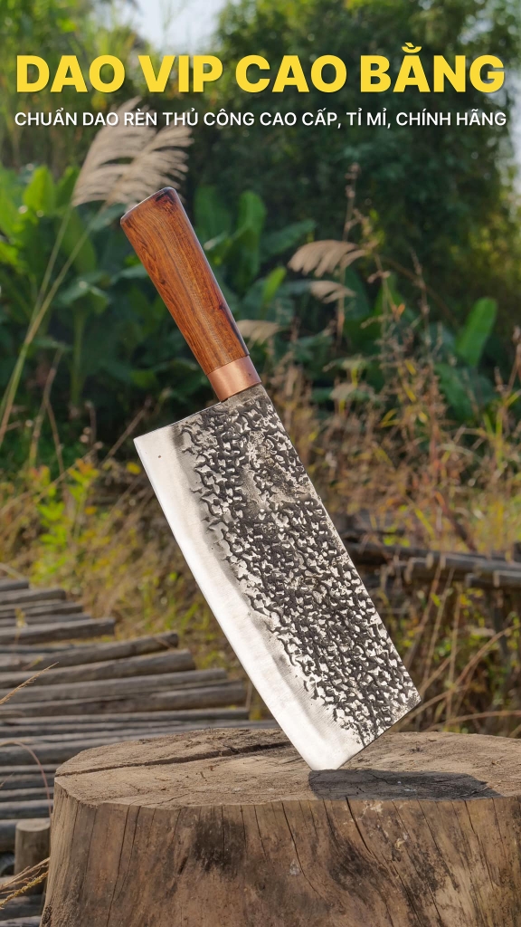 Dao chặt xương sắc bén - Thép nhíp ô tô - Cán cẩm khâu đồng - DCX05DD DAO VIP CAO BẰNG