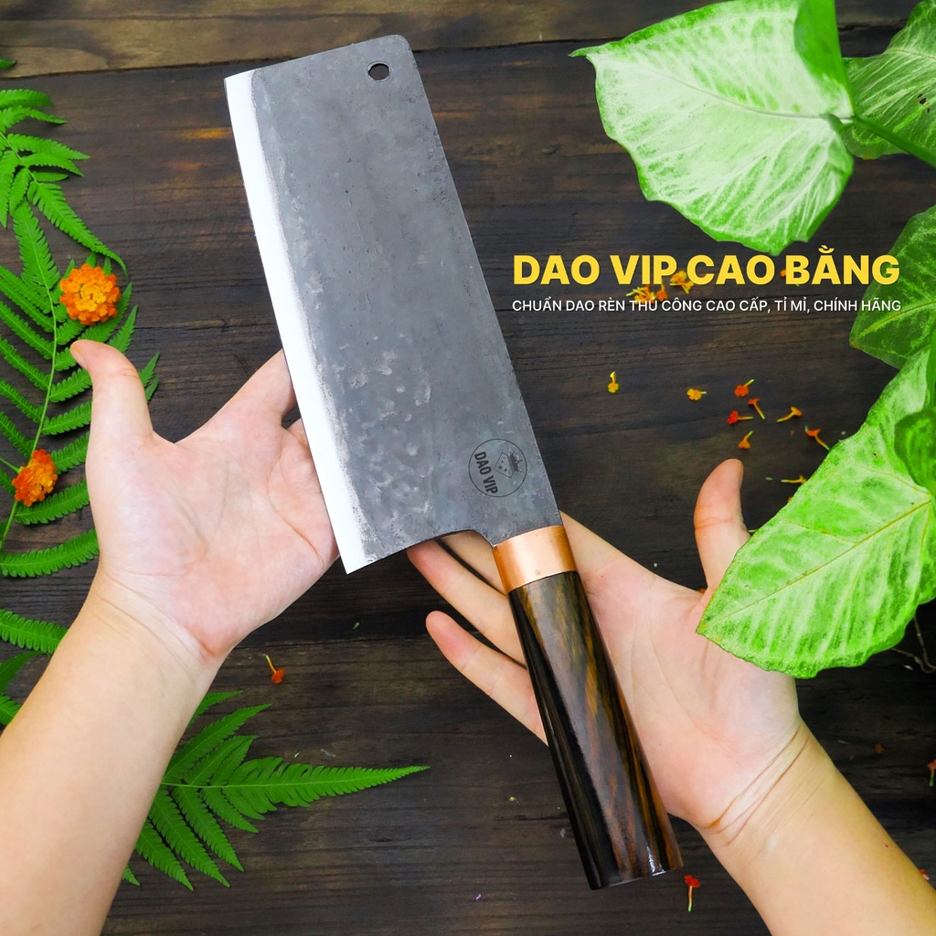 Dao chặt gà sắc bén - Thép nhíp ô tô - Cán mun khâu đồng - G05TMDD DAO VIP CAO BẰNG