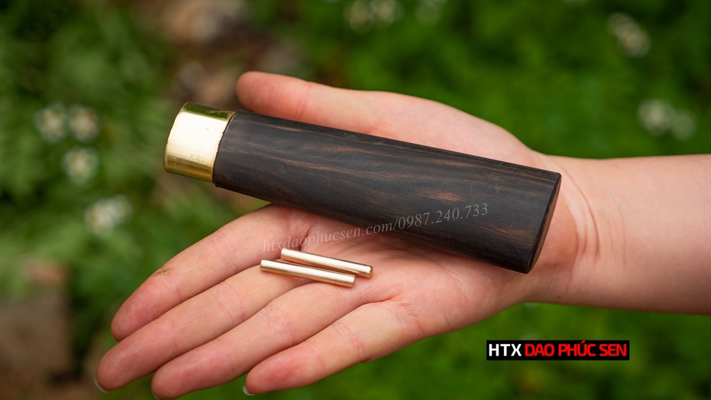 Cán dao bếp gỗ mun khâu đồng vàng - M1D ( tặng 2 chốt đồng vàng ) / HTX DAO PHÚC SEN