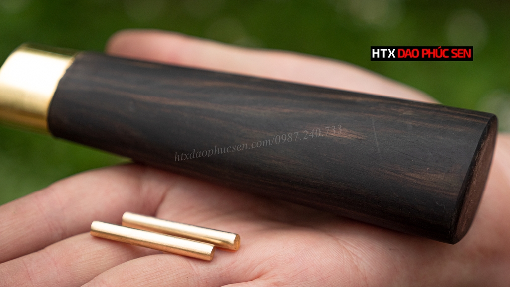 Cán dao bếp gỗ mun khâu đồng vàng - M1D ( tặng 2 chốt đồng vàng ) / HTX DAO PHÚC SEN