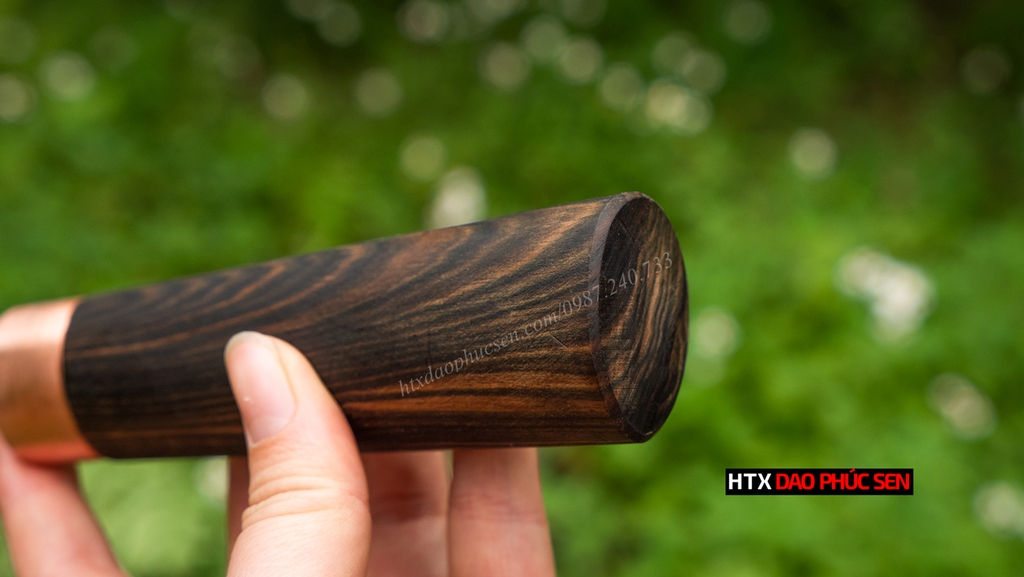 Cán dao bếp gỗ mun khâu đồng đỏ - M1DD, tặng 2 chốt đồng đỏ - hàng chuẩn chính hãng của DAO VIP - HTX DAO PHÚC SEN