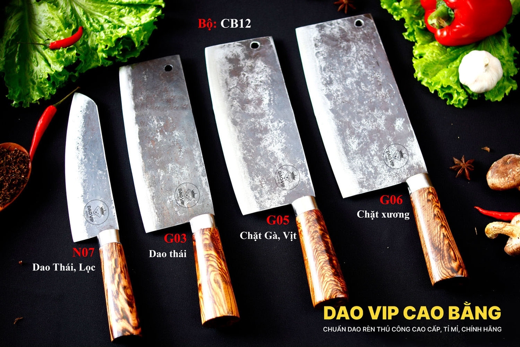 BỘ DAO BẾP CB12 cán cẩm DAO VIP CAO BẰNG