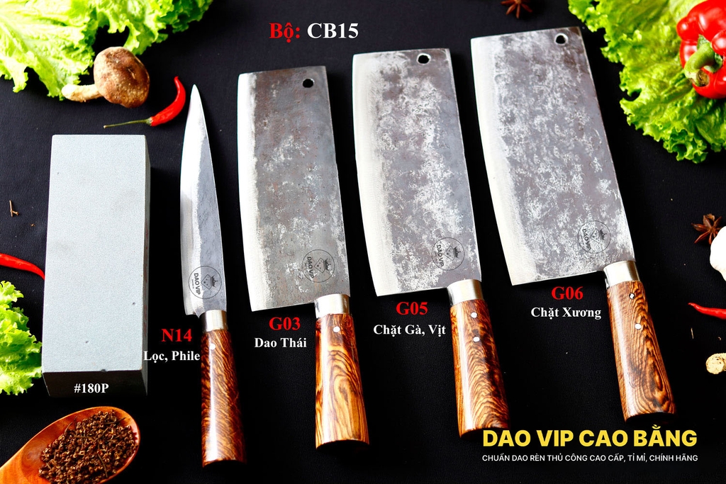 BỘ DAO BẾP CB15 cán cẩm DAO VIP CAO BẰNG