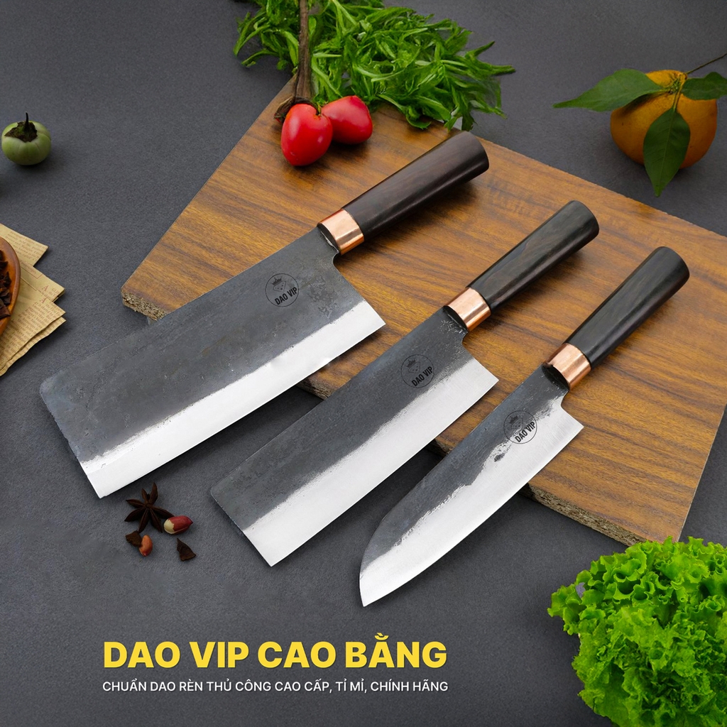 Bộ dao bếp nhíp xe chặt thái lọc đa năng cán gỗ mun CB89NMDD DAO VIP CAO BẰNG